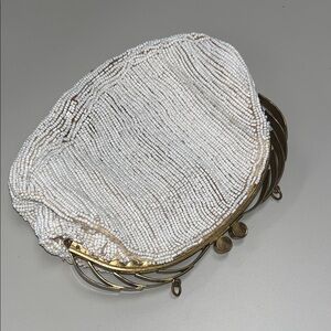 Jolles vintage White Beaded bag with Gold tone closure